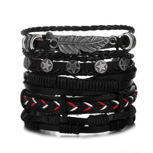 Load image into Gallery viewer, FAMSHIN BOHO Tibet Stone Feather Multilayer Leather Bracelet Eye Fish Charms Beads Bracelets for Men Vintage Punk Wrap Wristband