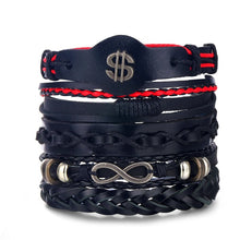 Load image into Gallery viewer, FAMSHIN BOHO Tibet Stone Feather Multilayer Leather Bracelet Eye Fish Charms Beads Bracelets for Men Vintage Punk Wrap Wristband