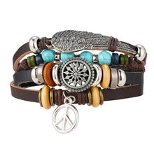 Load image into Gallery viewer, FAMSHIN BOHO Tibet Stone Feather Multilayer Leather Bracelet Eye Fish Charms Beads Bracelets for Men Vintage Punk Wrap Wristband