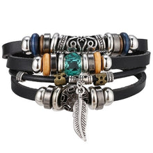 Load image into Gallery viewer, FAMSHIN BOHO Tibet Stone Feather Multilayer Leather Bracelet Eye Fish Charms Beads Bracelets for Men Vintage Punk Wrap Wristband