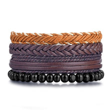 Load image into Gallery viewer, FAMSHIN BOHO Tibet Stone Feather Multilayer Leather Bracelet Eye Fish Charms Beads Bracelets for Men Vintage Punk Wrap Wristband