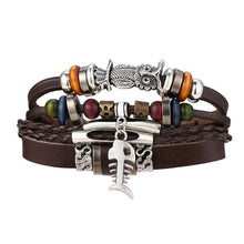 Load image into Gallery viewer, FAMSHIN BOHO Tibet Stone Feather Multilayer Leather Bracelet Eye Fish Charms Beads Bracelets for Men Vintage Punk Wrap Wristband