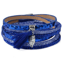 Load image into Gallery viewer, Rhinestone Feather Wide Multilayer Leather Bracelet Magnetic Tassel Bracelet Women Wrap Charm Boho Bohemian Bracelets Bangle Men