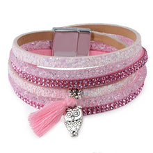 Load image into Gallery viewer, Rhinestone Feather Wide Multilayer Leather Bracelet Magnetic Tassel Bracelet Women Wrap Charm Boho Bohemian Bracelets Bangle Men