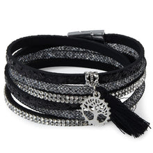 Load image into Gallery viewer, Rhinestone Feather Wide Multilayer Leather Bracelet Magnetic Tassel Bracelet Women Wrap Charm Boho Bohemian Bracelets Bangle Men