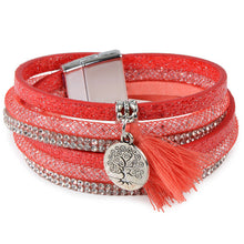 Load image into Gallery viewer, Rhinestone Feather Wide Multilayer Leather Bracelet Magnetic Tassel Bracelet Women Wrap Charm Boho Bohemian Bracelets Bangle Men