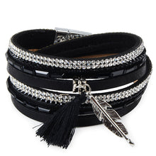 Load image into Gallery viewer, Rhinestone Feather Wide Multilayer Leather Bracelet Magnetic Tassel Bracelet Women Wrap Charm Boho Bohemian Bracelets Bangle Men