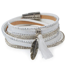 Load image into Gallery viewer, Rhinestone Feather Wide Multilayer Leather Bracelet Magnetic Tassel Bracelet Women Wrap Charm Boho Bohemian Bracelets Bangle Men