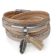 Load image into Gallery viewer, Rhinestone Feather Wide Multilayer Leather Bracelet Magnetic Tassel Bracelet Women Wrap Charm Boho Bohemian Bracelets Bangle Men