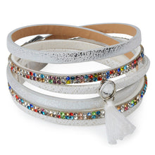 Load image into Gallery viewer, Rhinestone Feather Wide Multilayer Leather Bracelet Magnetic Tassel Bracelet Women Wrap Charm Boho Bohemian Bracelets Bangle Men