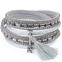 Load image into Gallery viewer, Rhinestone Feather Wide Multilayer Leather Bracelet Magnetic Tassel Bracelet Women Wrap Charm Boho Bohemian Bracelets Bangle Men