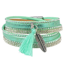 Load image into Gallery viewer, Rhinestone Feather Wide Multilayer Leather Bracelet Magnetic Tassel Bracelet Women Wrap Charm Boho Bohemian Bracelets Bangle Men
